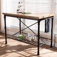thumbnail image 2 of Baxton Studio YLX-5014 Perin Vintage Rustic Industrial Style Wood & Bronze-Finished Steel Multipurpose Kitchen Island Table, 2 of 2