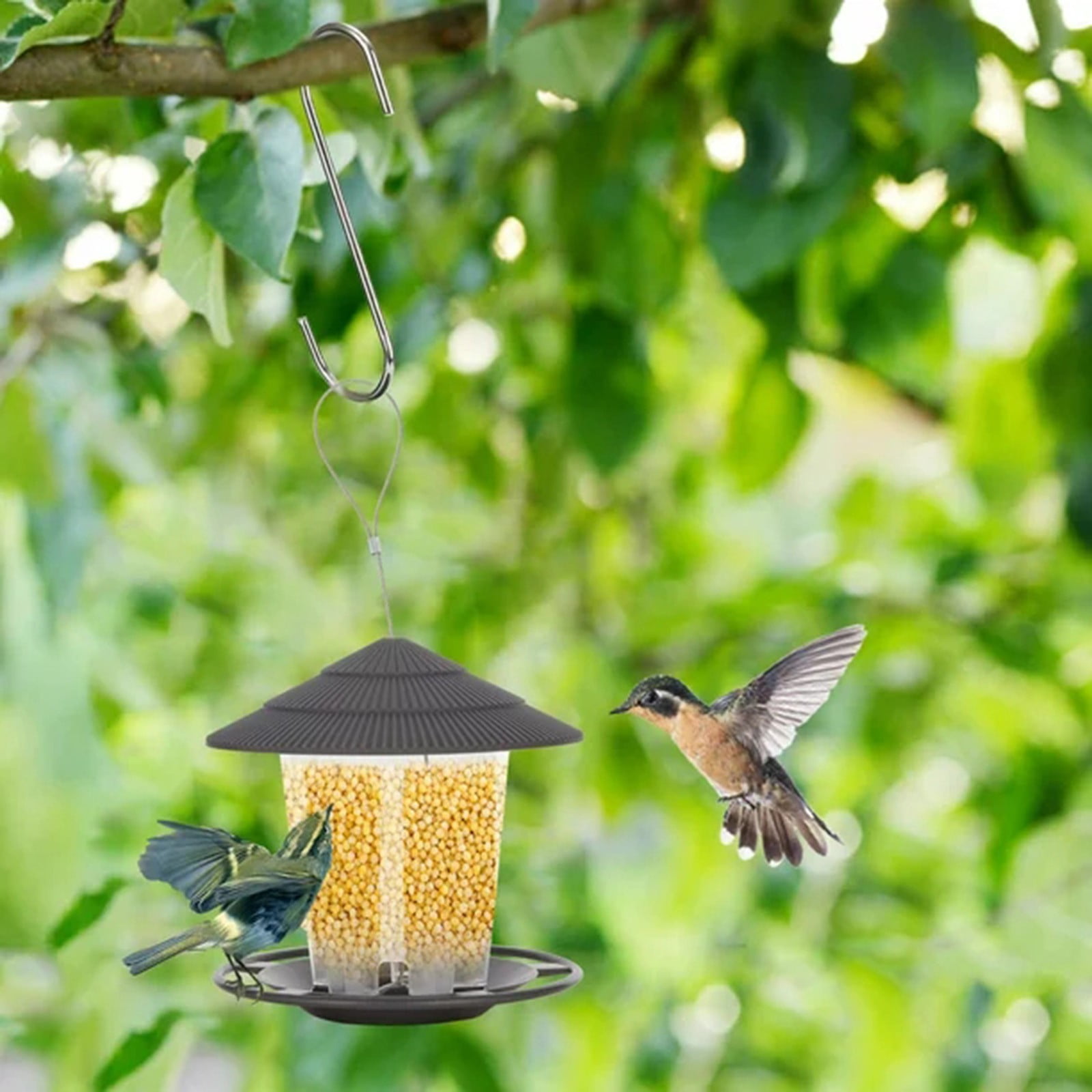 Squirrel Proof Bird Feeder for Outdoors-Easy Clean & Fill,Transparent Design with Sturdy Wire & Roof,Rainproof Hanging Feeder for Backyard,Garden,Terrace,and Yard Decor