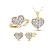 JewelersClub 1.00 Carat T.W. White Diamond 14k Gold Over Silver 3 Piece Heart Jewelry Set