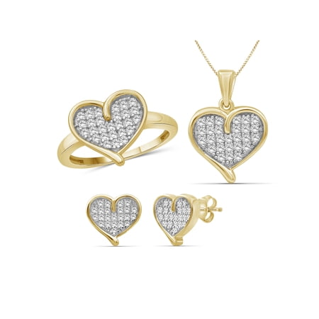JewelersClub 1.00 Carat T.W. White Diamond 14k Gold Over Silver 3 Piece Heart Jewelry Set