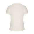 thumbnail image 6 of Solid Color Shirts For Women Irregular Hem Tops For Women Women'S Solid Round Neck T-Shirt Hollow Loose Short Sleeve Tops Beige M, 6 of 6