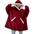 thumbnail image 4 of Couverture Portable à Capuche pour Femmes en Molleton, Sweat à Capuche Chaud et Confortable avec Poche, Suède Rouge Vin, Taille Unique, 4 of 7