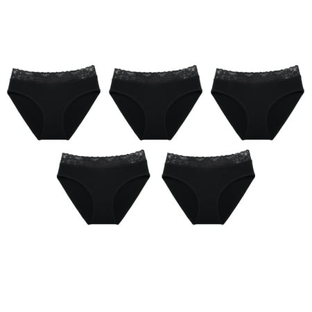 Womens Underwear Cotton Bikini Panties Lace Soft Hipster Panty Ladies Stretch Full Briefs-black