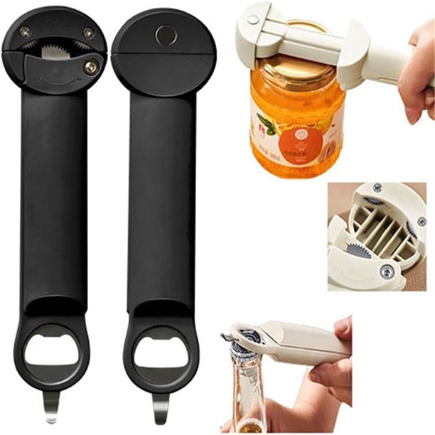 Abridor de botellas de acero inoxidable ajustable, abridor de botellas retráctil multifuncional, abrelatas magnético, herramienta de cocina múltiple para frascos de gelatina, vino, cerveza y otros (2