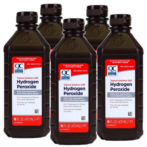 Quality Choice Hydrogen Peroxide First Aid Antiseptic / Liquid for Wounds, Cuts, 16 FL OZ - 5 Pack