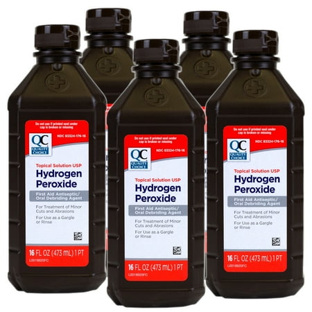 Quality Choice Hydrogen Peroxide First Aid Antiseptic / Liquid for Wounds, Cuts, 16 FL OZ - 5 Pack