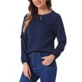 thumbnail image 4 of CAMISAS DE TRABAJO PARA MUJERES INSPIRE CHIC, CAMISA DE CHIFFON DE MANGA LARGA, BLUSA ELEGANTE CON ESCOTE EN FORMA DE LLAVE, TALLA M, AZUL OSCURO, 4 of 5