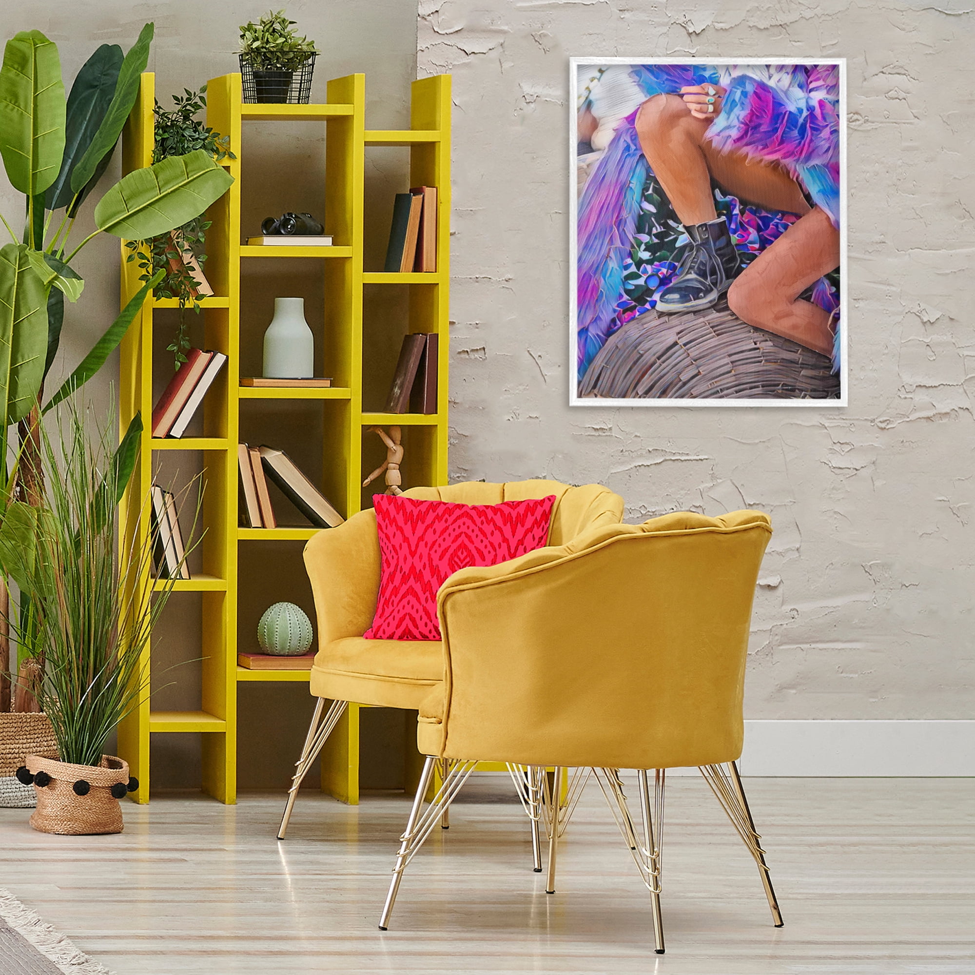 Purple Fur & Boots White Framed Giclee Art, design by Jesse Keith