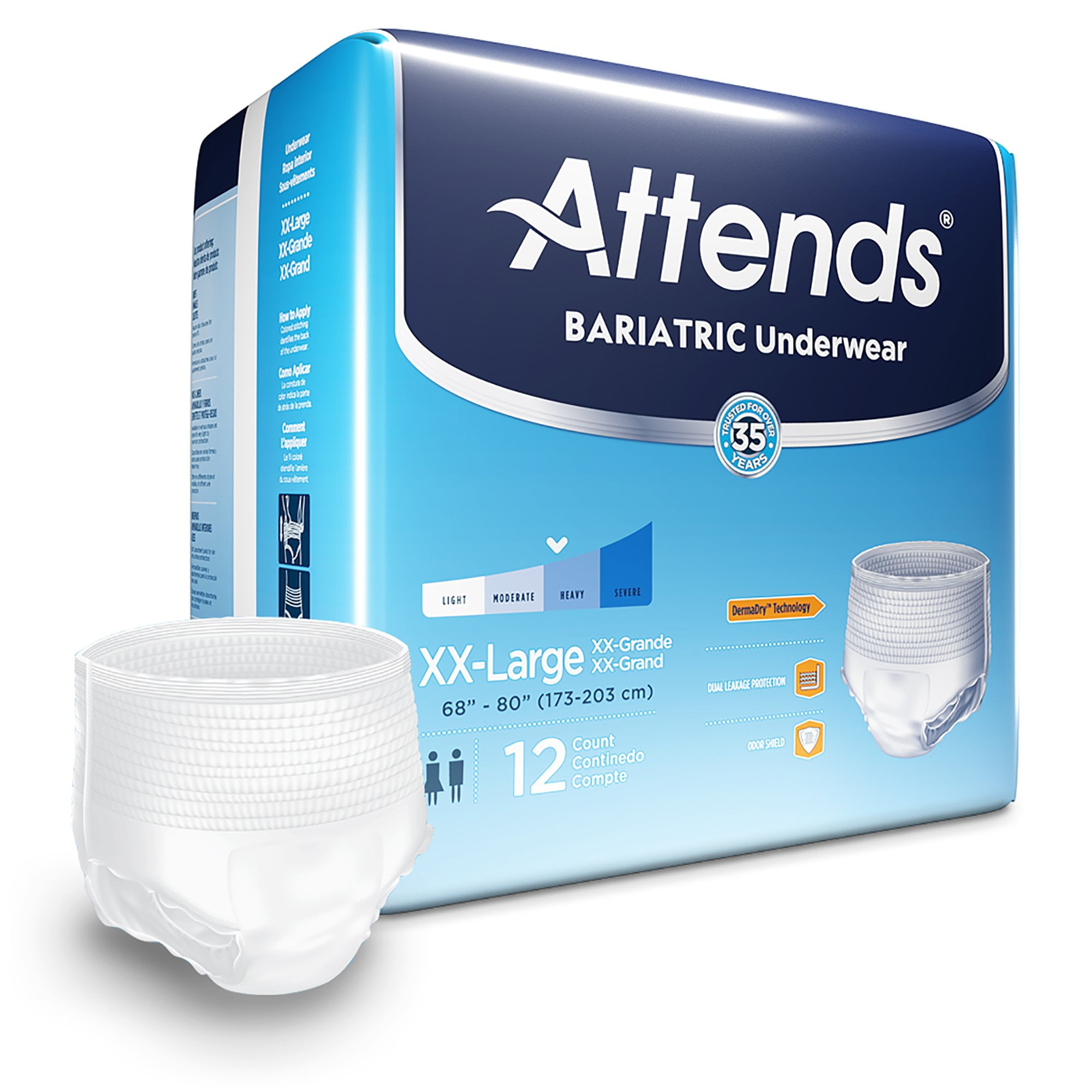 Attends Bariatric Protective Underwear with DermaDry? Technology for Adult Incontinence Care, Unisex (Choose Your Size)