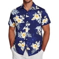 thumbnail image 2 of BUWTTER Casual Printed Shirt for Men Short Sleeve Button Down Comfortable Breathable Daily Wear Outdoor Beach Shirts Dark Blue L, 2 of 4