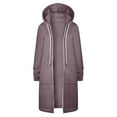 thumbnail image 3 of Fgnfyis Women Autumn Winter Casual Long Zip Up Hooded Jacket with Drawstring and Pockets Solid Color Coat Purple S, 3 of 5