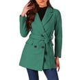 thumbnail image 1 of Abrigo de trench de longitud media con cinturón y doble botonadura para mujer Inspire Chic en verde, 1 of 8
