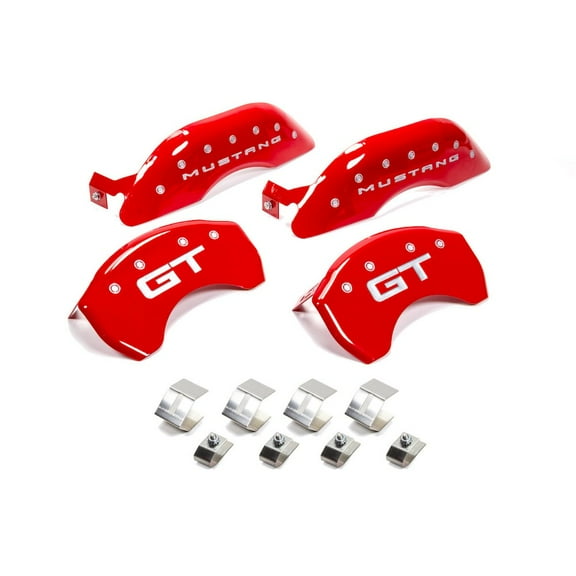 MGP 4 Caliper Covers Engraved Front 2015/Mustang Engraved Rear 2015/GT Red finish silver ch