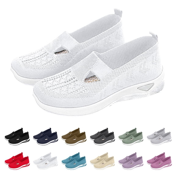 AUDeals Womens Breathable Orthopedic Slip On Tennis Shoes Arch Support Anti Skid Walking Sneakers (White, 7)