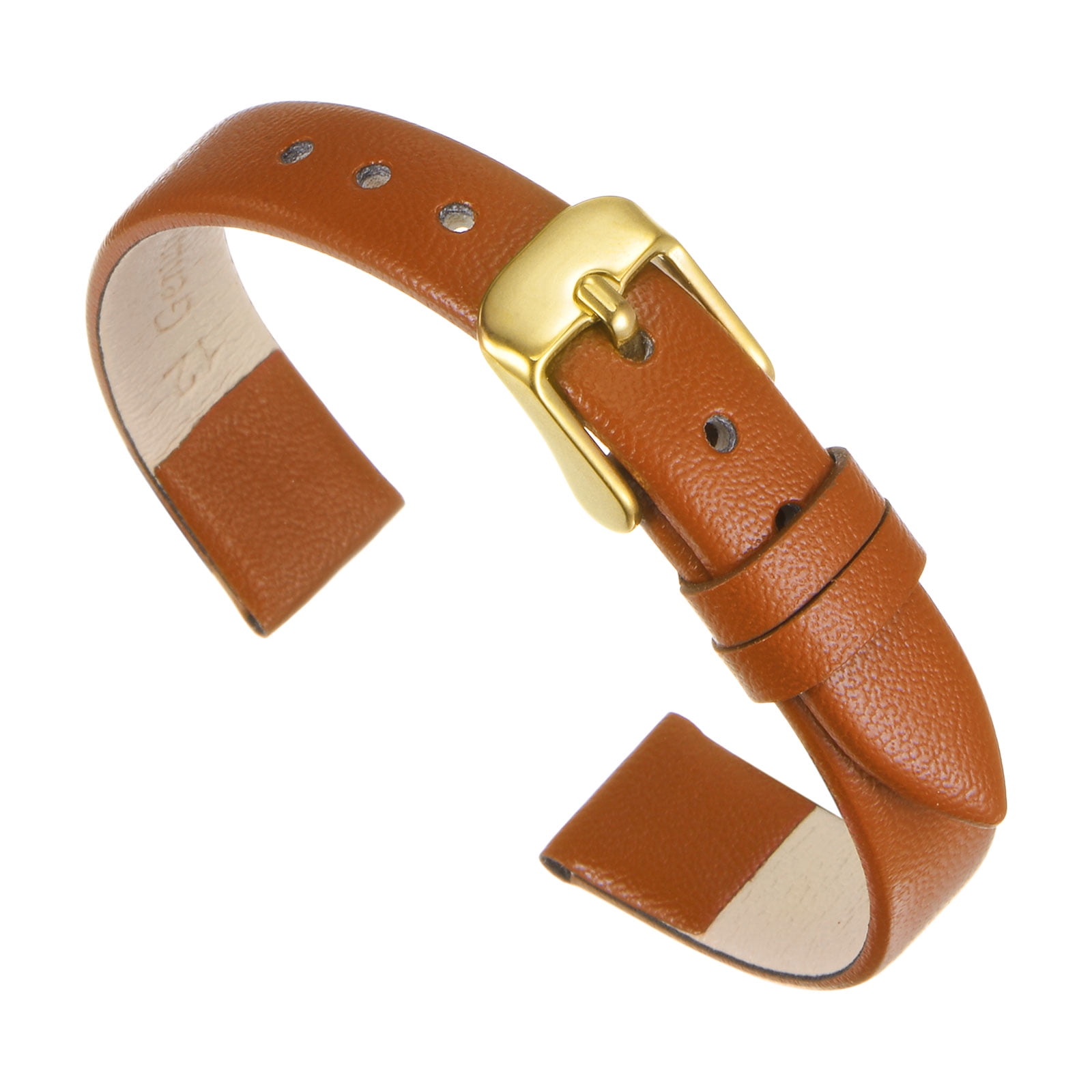 Unique Bargains Brown Genuine Leather Band 12mm Width Flat Thin Elegant Leather Watch Strap Golden Tone Buckle