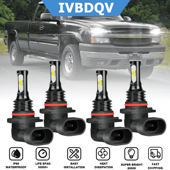 9005 9006 LED Headlights Combo For Chevy Silverado 2500 1999-2007 High Low Beam Bulbs Kit 4Pcs 50W 6000K White