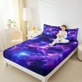 thumbnail image 4 of Manfei Outer Space Planet Twin Sheet Sets,Galxxy Staryy Night Twin Fitted Sheet,Purple Blue Ombre Flat Sheet For Boys Kids,Super Cozy Room Decor,3 Pieces, 4 of 7