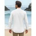 thumbnail image 4 of OALUXE Men's Linen Shirts Long Sleeve Button Down Shirt Band Collar Casual Summer Beach Shirts, 4 of 7