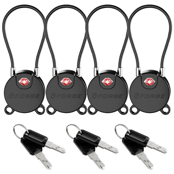 Forge TSA Approved Key Luggage Locks, Black, 4 Pack. TSA006 Key.