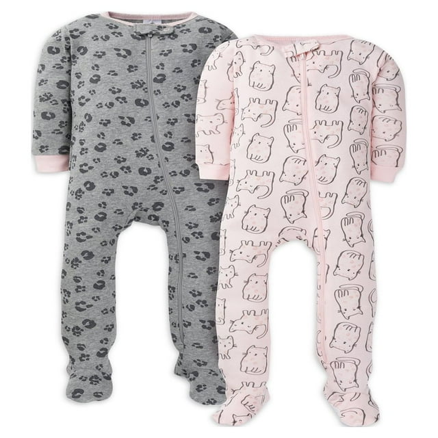 Pyjama en Coton Ajusté à Pieds pour Bébé et Fillette, Lot de 2