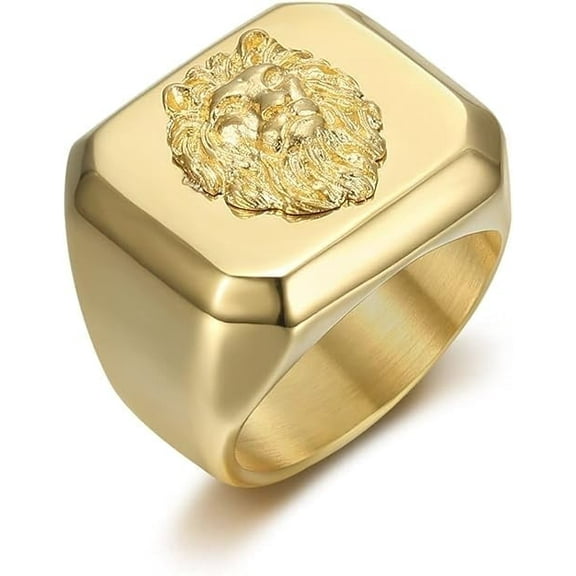 NEGS 18K Gold Plated Lion King Stainless Steel Hip Hop Rock Punk Style Gothic Biker Leo Viking Ring for Men