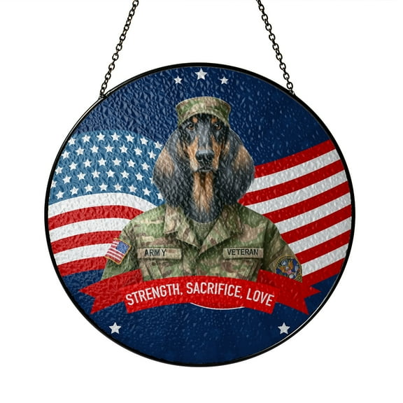 Happy Father's Day Honoring Veterans Afghan Hound in Army Uniform Stained Glass Suncatcher Dog Lover Window Hanging Sign Decor - 13007