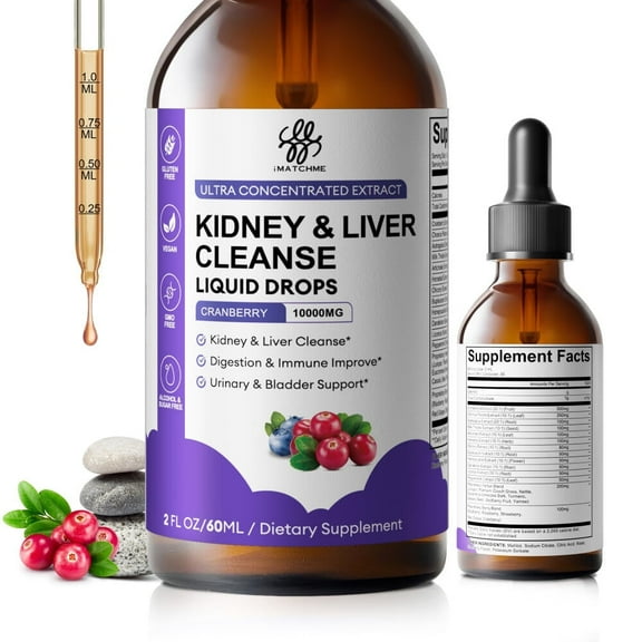 Kidney & Liver Cleanse Drops - 27-in-1 Kidney and Liver Cleanse Detox & Repair Drops - High Absorption Vegan Kidney Support Supplement - 2 oz