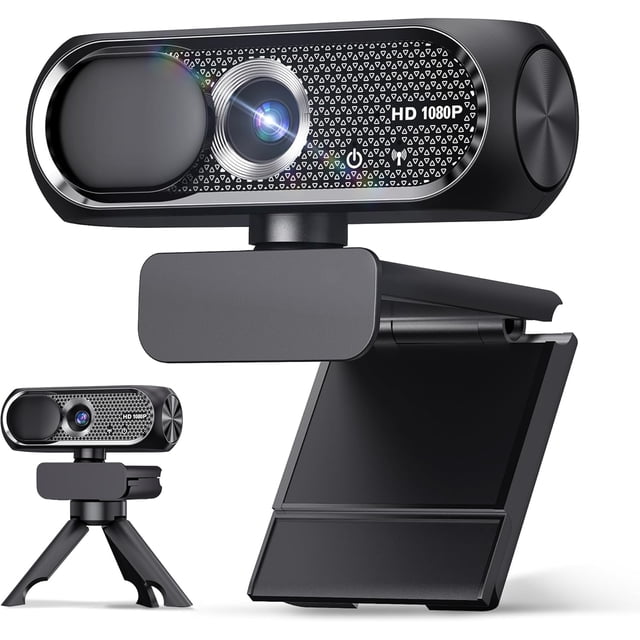 Caméra Web HD 1080P avec Microphone, Réduction du Bruit, Couverture de Confidentialité, Objectif Grand-Angle, Correction Automatique de la Lumière, Caméra Web Plug & USB pour Portable, Ordinateur de Bureau, PC, Zoom, Skype, Diffusion (Noir)