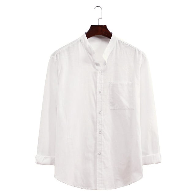 Camisa informal de manga larga con solapa a rayas para hombre - Algodón/lino, resistente a las arrugas, XL-5XL - Diario/trabajo/viajes