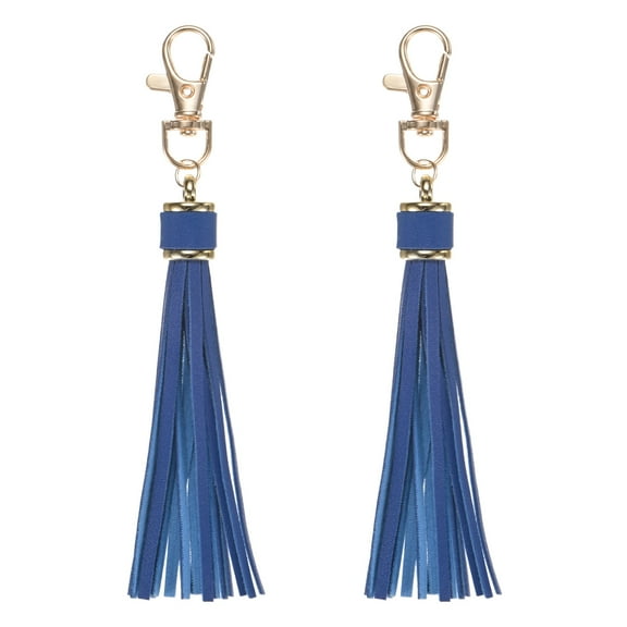 Uxcell 2-Pack PU Leather Tassel 5.9 Inch Small Keychain Tassel Dark Blue with Rings for DIY Crafts
