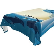 SKYSONIC 60"x60" Square Tablecloth with Snowman Waving Goodbye to Santa Prints, Anti-Wrinkle and Smooth Table Cloth for Kitchen/Home/Dinning Wedding Decoration