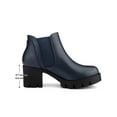 thumbnail image 5 of BLISSFUL STEP Women's Lug Sole Block Heel Chelsea Closed Toe Ankle Boots Navy Blue 6, 5 of 5