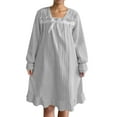 thumbnail image 2 of HOMBOM Nightgowns for Women Light Blue Long Loungewear Fleece Long Sleeve Cute Females Sleep Dress Casual, 2 of 7