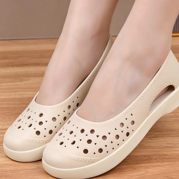 Women's Slip-On Work Shoes Hollow-Out Waterproof Breathable Flats for Nurses & Casual Wear