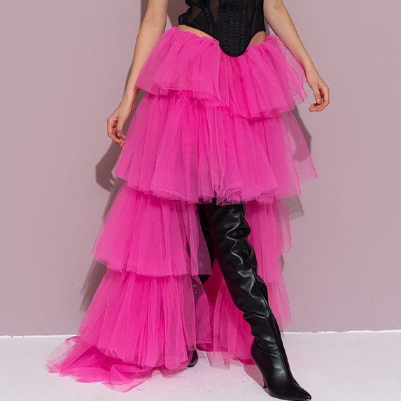 HGIEYS Women's Long High Low Ruffles Party Tulle Skirt Maxi Tiered Rainbow Tutu Skirt