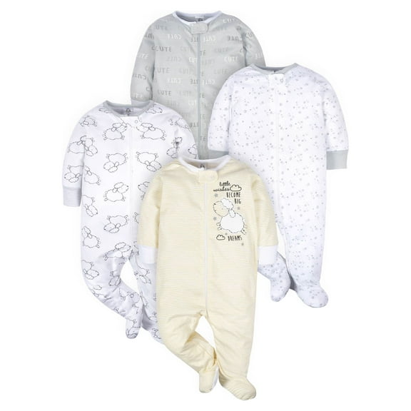 Gerber Baby Boy or Girl Gender Neutral Cotton Sleep 'n Play Footed Pajamas, 4-Pack