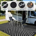 thumbnail image 6 of HIWEAVER Black/White 8' x 10' Outdoor Rug PP Plastic Straw Woven Waterproof Patio Rug with Striped Pattern Portable Outside Carpet for Balcony Deck Picnic Garden Decor, 6 of 6