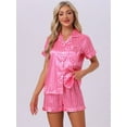 thumbnail image 3 of DARING DIVA Women's 2 Pcs Satin Silky Contrast Color Trim Pajama Set L Hot Pink, 3 of 7