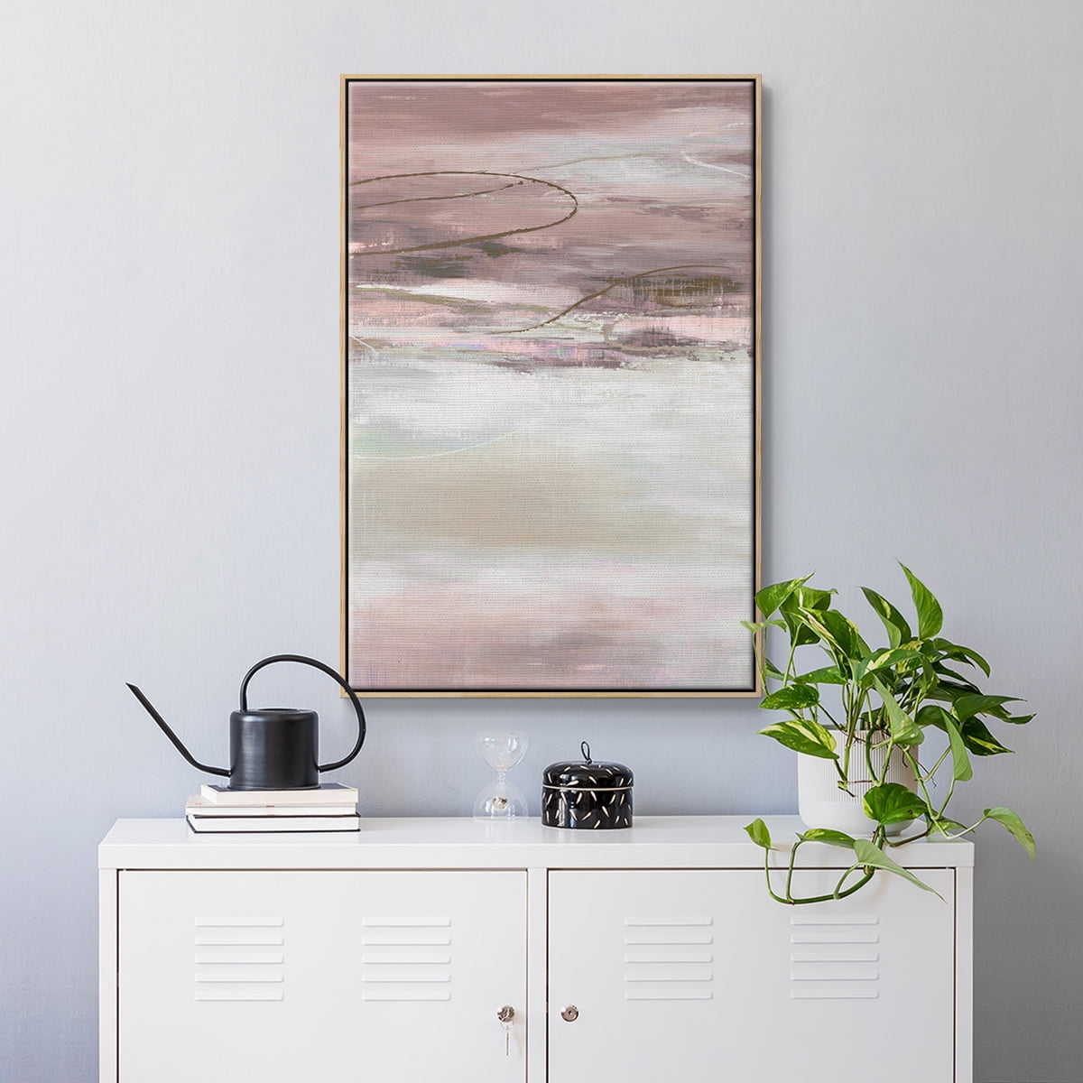 Geo Cache in Pale Framed Premium Gallery Wrapped Canvas - Ready to Hang - 25 x 37 - Natural Wood Floating Frame
