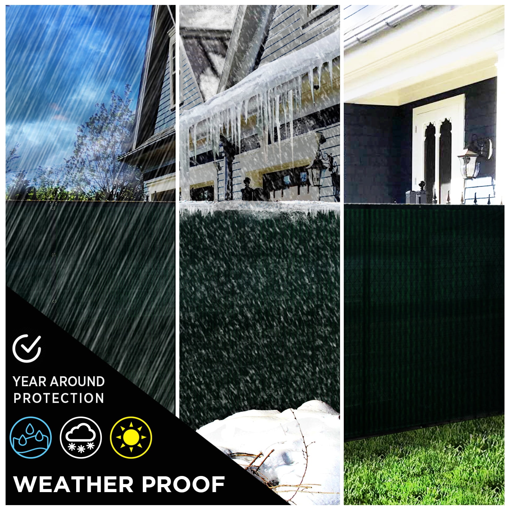 BOEN Privacy Fence Screen Netting, 92 in x 150 ft, Green, Reinforced Grommets, Construction Fence Screen