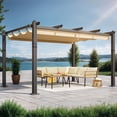 thumbnail image 4 of ModFusion 10' x 13' Aluminum Pergola: Retractable Canopy, Sunshade, and Brown Curtain Design, 4 of 11