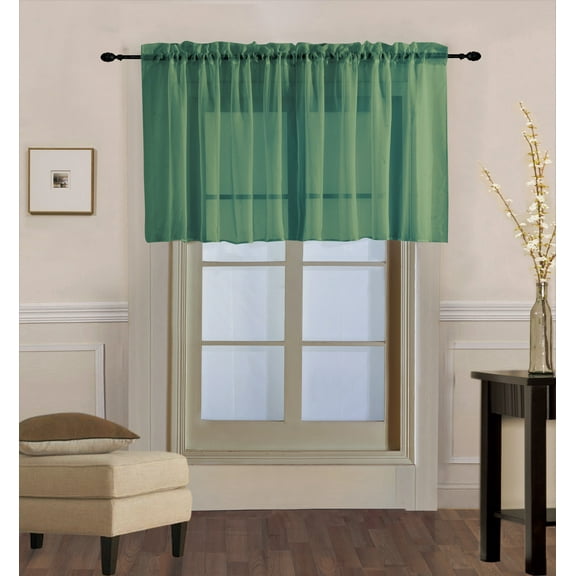 (V16) HUNTER GREEN 1PC Elegant Straight Sheer Rod Pocket Swag Waterfall Valance, 55" X 18" Inch 