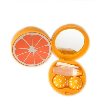 OH Fashion Contact Lens Case kit Fruits style Orange with mirror tweezer and holder travel case ,