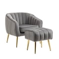 thumbnail image 5 of Velvet Accent Chair, Modern Barrel Chair With Ottoman, Arm Pub Chair For Living Room/Bedroom/Nail Salon, Golden Finished Velvet Decorative Chairs, 5 of 9