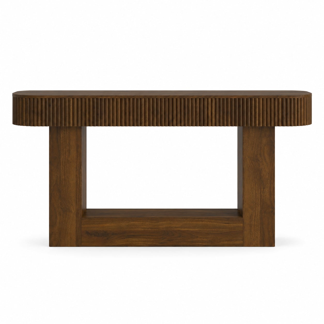Aukfa 63" Fluted Console Table, Modern Farmhouse Entryway Table Narrow Sofa Table Behind Couch, Walnut