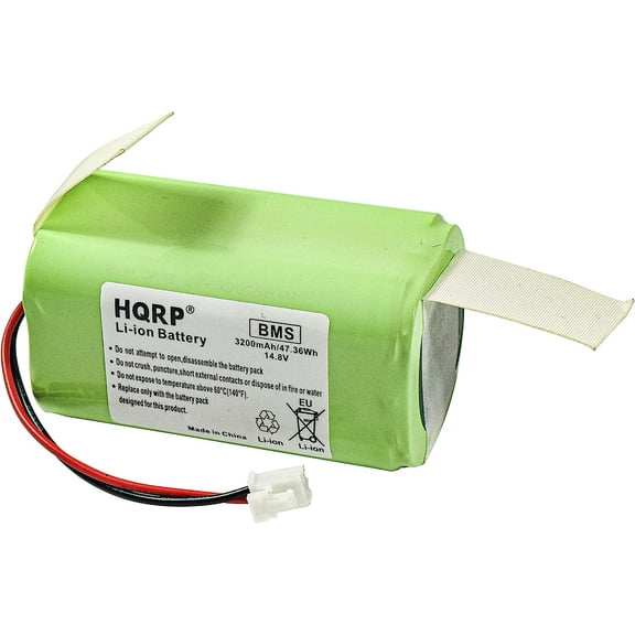 HQRP 14.8V Battery Compatible with Shark RVBAT850, Ion R75, R85, RV850, S87, AV752, AV751, RV761, RV851WV, RV871, RV1000S, RV101AE Robot Vac Vacuum Cleaners, 2-Prong Connector, RVBAT85O 3200mAh