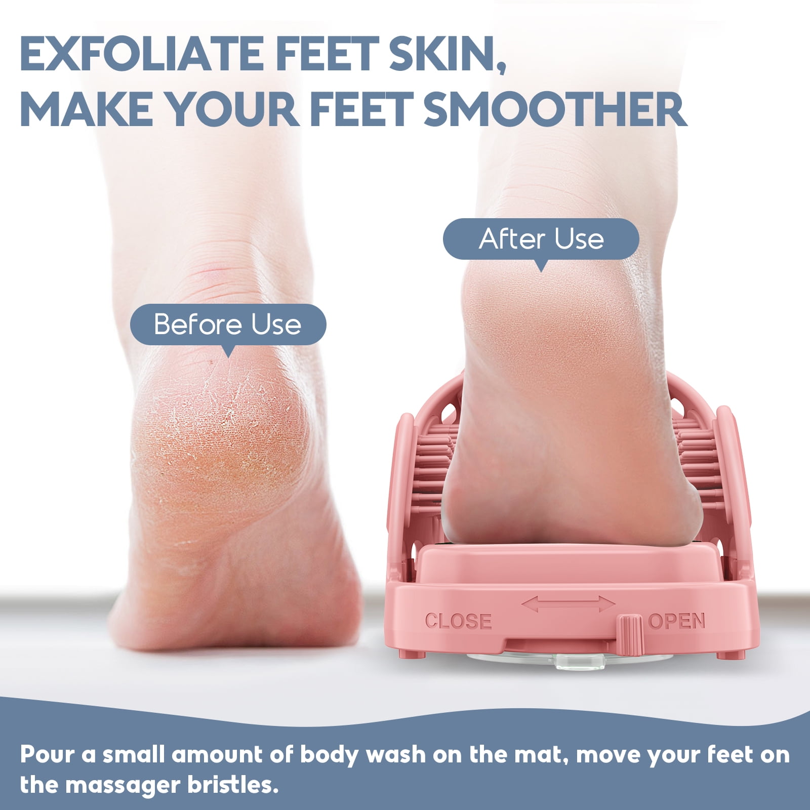 Aukfa Shower Foot Scrubber, Non-Slip Foot Washer Care for Exfoliating Cleaning, Pink, 1 Pcs