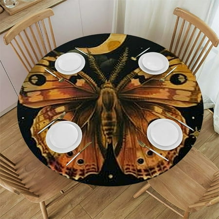 

Patifu Butterfly Crescent Moon Stars Round Table Cover Stain Resistant Washable Indoor Outdoor Tablecloth Kitchen Dining Wedding Parties 100% Polyester Waterproof Fabric 38 -42