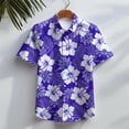 thumbnail image 3 of Camisa hawaiana de manga corta para hombre, informal, para playa, con botones, estampado floral en 3D de hojas tropicales, para vacaciones de verano, con solapa, 3 of 5