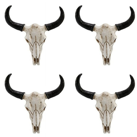 4X Resin Cow Skull Head Wall Hanging Decor 3D Animal Wildlife Sculpture Figurines Crafts Horns for Home Decor